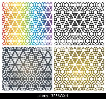 Set of Four Seamless Pattern Multiple Colors Oriental Style Network Decorative Ornament - Vector Stock Vector