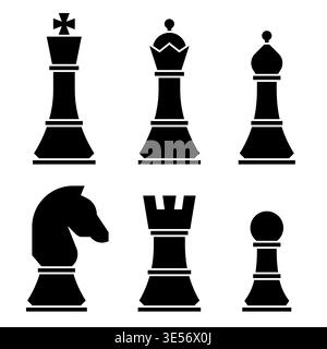 A set of chess pieces in a solid style Stock Vector