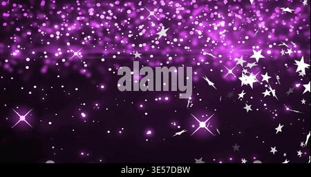 Glowing abstract field of purple bokeh lights filling digital wallpaper, with white star confetti Stock Photo