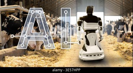 Using Artificial Intellingence for data analizing and herd management. Smart farming concept Stock Photo