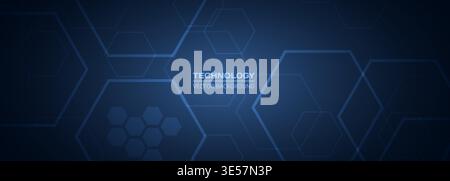 Dark hexagon grid evokes secure network, abstract background layered with subtle hexagonal patterns, node highlights, and soft blue gradients create Stock Vector