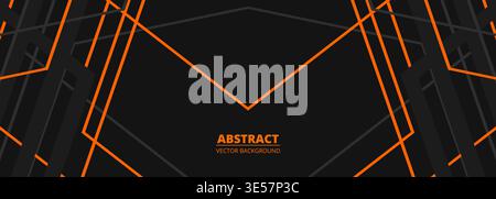 Dark geometric lines with orange accents, abstract background featuring angular neon stripes, layered polygons, subtle depth and reflective surfaces Stock Vector