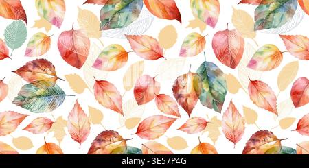 Seamless background with autumn watercolor leaves falling. hand drawing. Not AI. vector pattern. Stock Vector