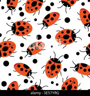 Fashion animal seamless pattern with colorful ladybird on white background. Cute holiday illustration with ladybags for baby. Design for invitation Stock Vector