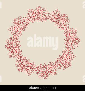 Floral wedding wreath frame in doodle style. Elegant hand drawn circle border with flowers Stock Vector