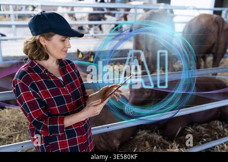 Using Artificial Intelligence for data analysing and herd management. Smart farming concept. Stock Photo