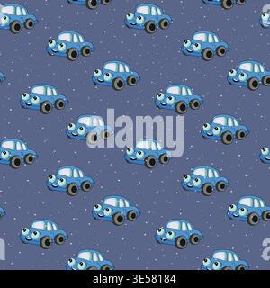 Seamless pattern with cute cars on color background. Cartoot transport. Vector illustration. Doodle style. Design for baby print, invitation, poster Stock Vector
