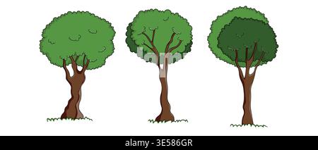 Set of trees. Isolated color icons on white background. Spring tree for your design. Vector symbol sign. Plants, landscape design. Eco idea concept Stock Vector