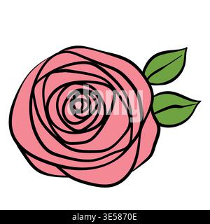 Rose flowers with leaves. Floral hand drawn art ornamental background. Doodle style. Vector illustration. Simple minimalistic nature design Stock Vector