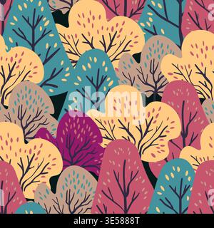 Seamless pattern with trees, plants. Color vector background. Spring, autumn tree for your design. Eco idea concept. Print design for wallpapers Stock Vector