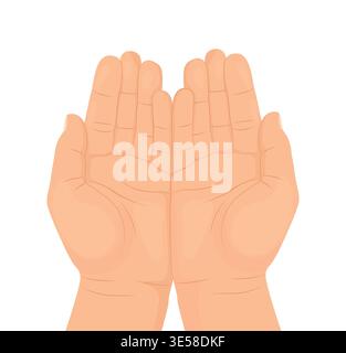 Hands turned palms up. Two open palms offer prayer. Stock Vector