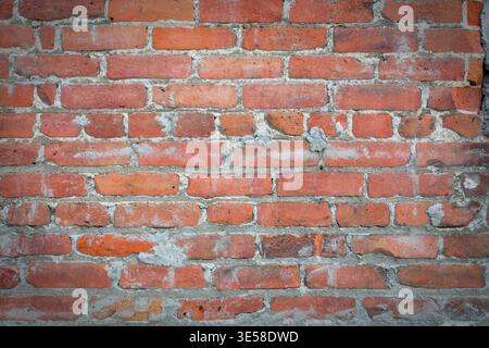 Weathered Red Brick Wall Texture Background with Mortar Detail Stock Photo