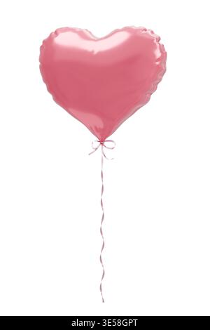 Glossy heart balloon with glossy ribbon on isolated background. 3d rendering Stock Photo