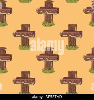 Seamless pattern with hand drawn road signs. Wooden signs with arrows. Nice design. Cartoon vector illustration for fabris, textile Stock Vector