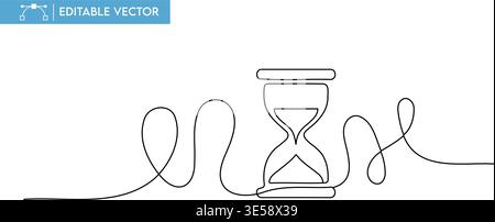 Continuous line drawing vector illustration of an hourglass representing the passage and flow of time. Stock Vector