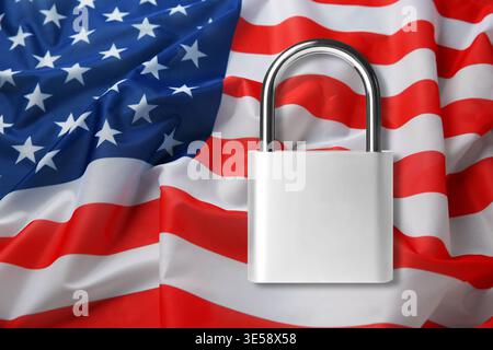 Visa application. Flag of USA and paddle lock Stock Photo