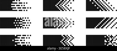 Pixel rectangle header. Pixel gradient title set. Horizontal stripe geometric mosaic banner. Abstract game digital pattern. Web title shape. Vector Stock Vector