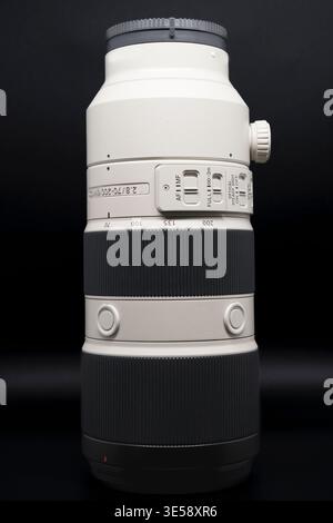 Close up photo of a full-frame 70-200 mm digital camera zoom lens. Stock Photo
