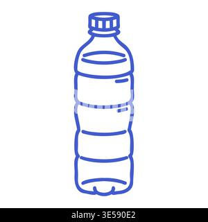 Plastic bottle in linear vector icon style. Hand drawn icon. Outline vector isolated illustration.  Stock Vector