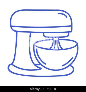 Stand mixer in minimal outline illustration style. Hand drawn icon. Outline vector isolated illustration.  Stock Vector