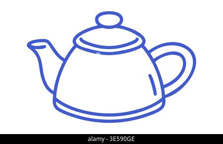Teapot in blue line art style. Hand drawn icon. Outline vector isolated illustration.  Stock Vector