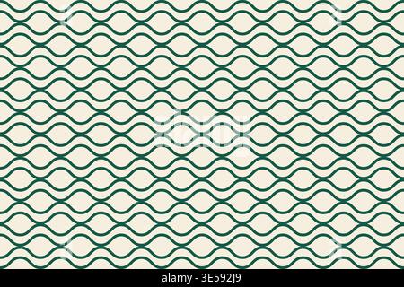 Classic ogee pattern. Repeated green wavy lines on beige background. Textile or wallpaper design. Elegant geometric print. Traditional Middle East or African decorative motif. Vector illustration. Stock Vector