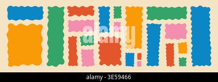 Set of colorful abstract wavy frames and labels on white background. Modern organic shapes collection for banners, tags, stickers, social media posts, posters and web design elements. Stock Vector