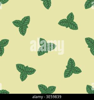 Mint leaf seamless pattern vector illustration. Hand drawn green peppermint for tea background. Organic herbal design for garden fabric ornament. Natural plant for kitchen wallpaper and textile. Stock Vector