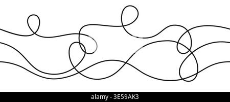 Thin doodle lines forming undulating abstract curvy stripes and chaotic tangled shapes. Seamless wavy line pattern with flowing curves continuous squiggle strokes. Minimal decorative linework motion Stock Vector