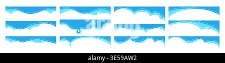 Modern divider and border shape set with abstract wave and curve elements. Collection of header footer separators for top or bottom layouts, smooth flowing lines template minimal contemporary design Stock Vector