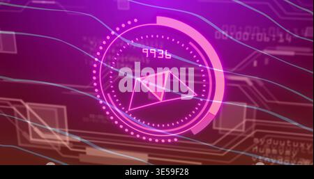 Displaying central HUD pulsing in UI, showing dotted ring, arc, envelope glyph, numeric readouts Stock Photo