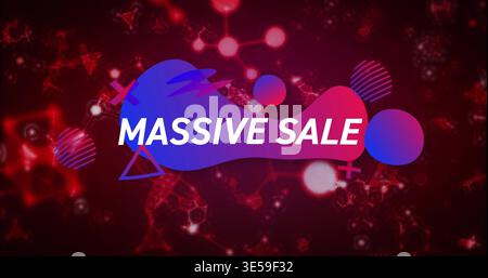 Displaying centered multicolor blob featuring MASSIVE SALE text on digital ad, with geometric icons Stock Photo