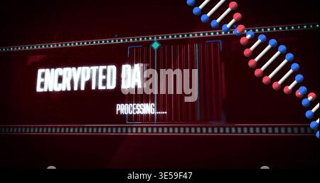 Displaying center panel showing ENCRYPTED DA PROCESSING Stock Photo