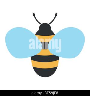 Simple illustration of a bee, a wasp, a hornet, a bumblebee. Vector illustration isolated on a white background. Hand-drawn. Flat style.  Stock Vector