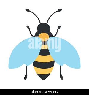 Simple illustration of a bee, a wasp, a hornet, a bumblebee. Vector illustration isolated on a white background. Hand-drawn. Flat style.  Stock Vector