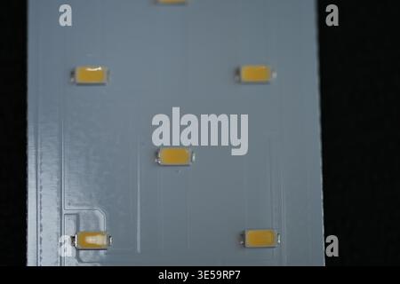 LED printed circuit board (PCB) module, a core component in modern energy-efficient lighting solutions. Stock Photo