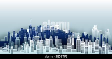 Architecture building concept design for modern city illustration cityscape, skyline, skyscraper, perspective. Vector silhouette  structure. Stock Vector