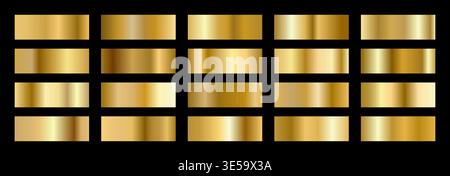 Gold Foil Palette. Copper swatch for metallic gradient. Shiny texture on dark background. Vector illustration Stock Vector