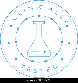 Clinically Tested Circular Badge with Laboratory Flask Icon - Vector Illustration Stock Vector