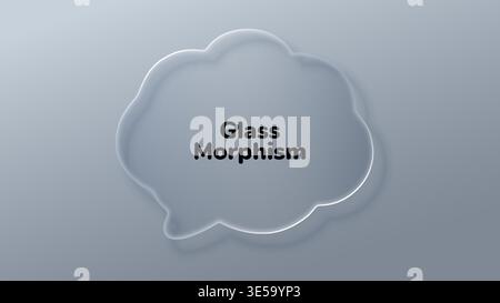 3D glass cloud shape with transparent morphism effect. Sleek speech balloon featuring glossy texture, perfect for app interfaces, web banners, and Stock Vector