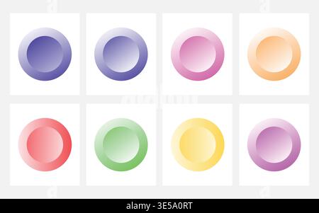 Glossy colorful 3D round web buttons set with shiny glass effect in orange green and yellow for modern website interface design. Gradient circles Stock Vector