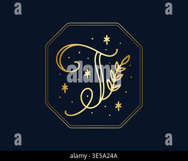 Elegant Floral Letter T Monogram Logo Stock Vector