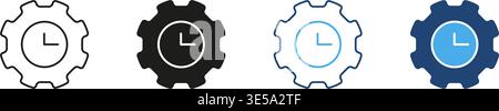 Gear With Clock Icon Set. Time Management, Efficiency, And Productivity Symbol Collection. Represents Scheduling, Automation, And Workflow Stock Vector