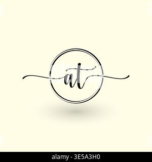 AT letter circle line logo Stock Vector