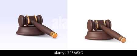 3d wooden justice judge gavel, bid auction Stock Vector