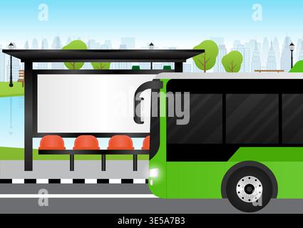 City Bus. Transportation Bus. Smart Bus Driving along the Road. Vector Illustration. Stock Vector