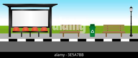 Blank Billboard at Bus Stop or Bus Station. Vector Illustration. Stock Vector