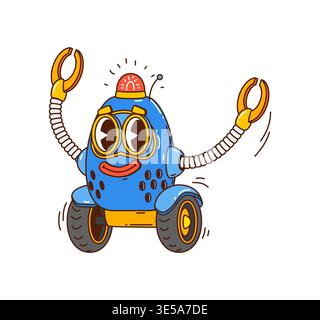 Cartoon funny groovy robot and droid character Stock Vector