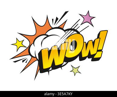 Wow comic sound effect speech bubble label Stock Vector