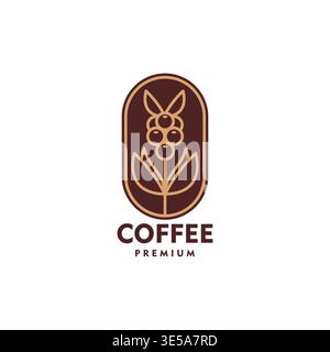 Coffee bean icon with oval brown badge frame Stock Vector